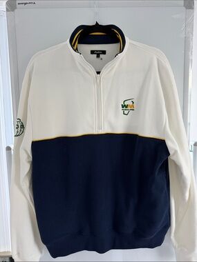 Malbon Waste Management White & Navy Half-Zip Pullover Sweater
